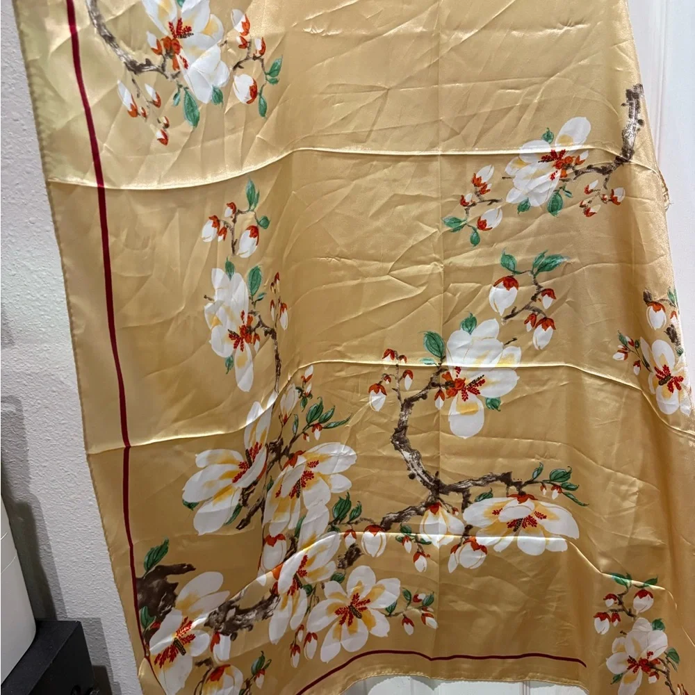 Elegant Gold and White Floral Scarf Wrap